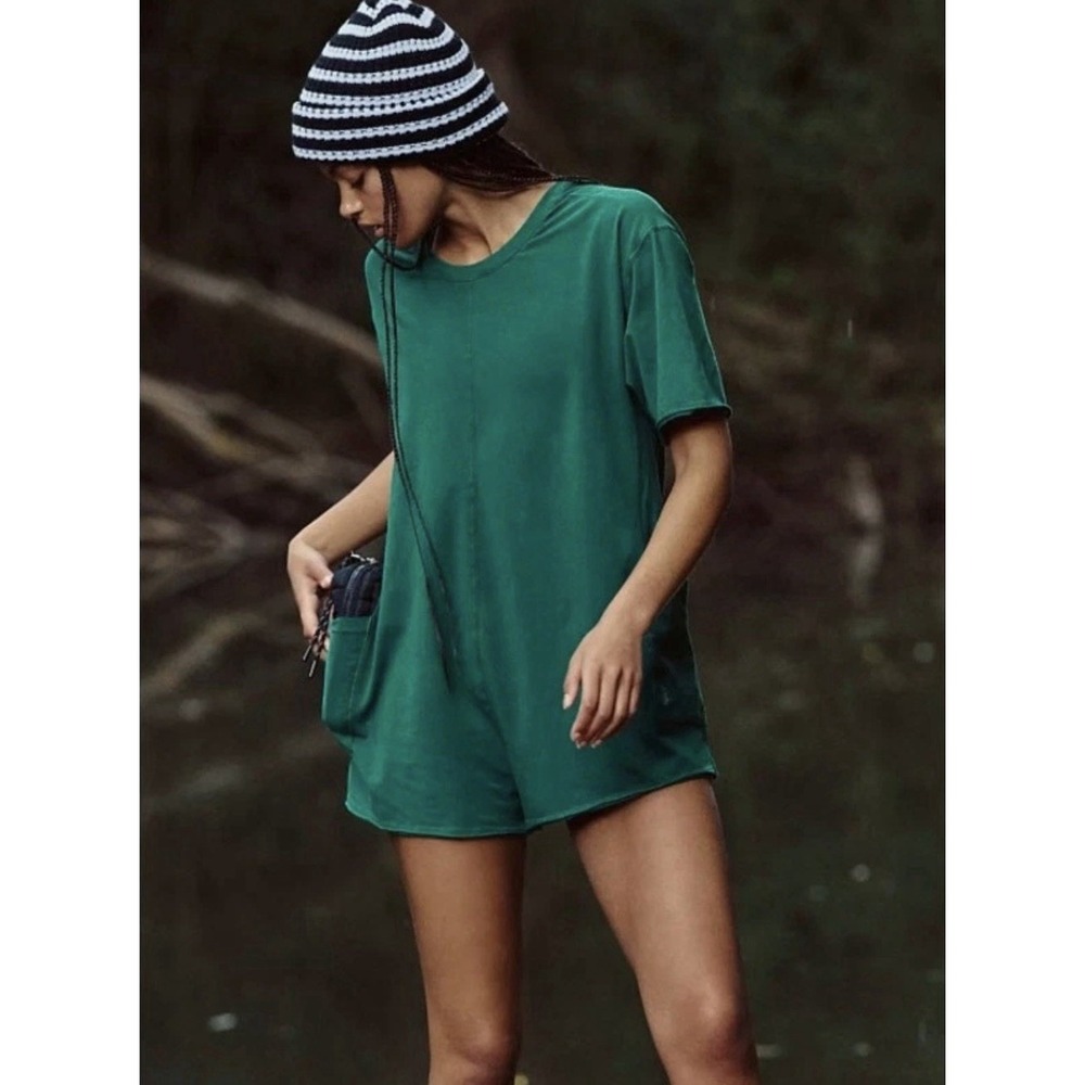 Free People FP Movement Hot Shot Tee Size S Romper Green Pockets Oversized